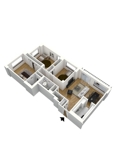 Floor plan for 3 beds, 2 baths, 1250 sqft